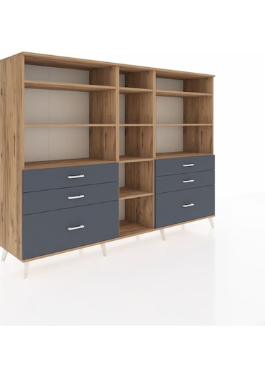 Hyperion Dolap 10 Raflı 6 Çekmeceli 220x44x163 Çam-çam/antrasit Çam-çam/antrasit