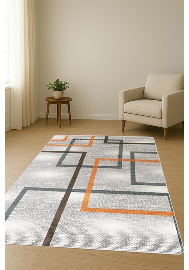 Modern Desenli Dijital Baskı Kaymaz Taban Halı H0950 Renkli