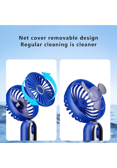 F188 Taşınabilir Usb Şarj Edilebilir Soğutma Fanı 100 Rüzgar Hızı El Tipi Yaz Fanı - Mavi Mavi