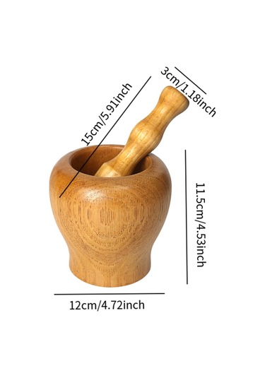 Homyl Mutfak Ahşap Harç Ve Havanya Set Sarımsak Zencefil Açık Kahverengi