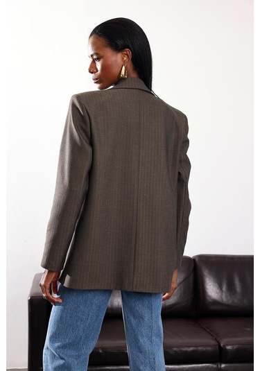 Koyu Haki Düğmeli Oversize Ceket 17255 Koyu Haki