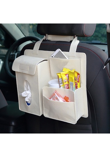 Keçe Araba Saklama Çantası Araba Arka Koltuk Asılı Organizatör Çantası Bej