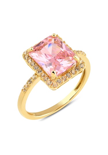 14 Ayar Altın Tektaş Pembe Topaz Yüzük, Zarif Doğum Taşı Hediyesi 14 Ayar Altın