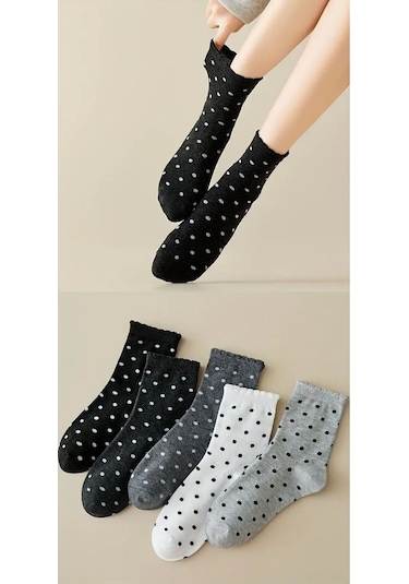 Trampler 5 Çift Kadın Puantiyeli Uzun Çorap Kadın Kolej Çorap Çok Renkli