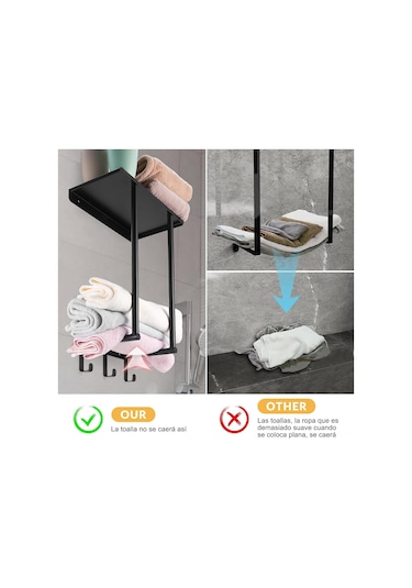 Ranyeek Banyo Duvar Kurulu Bez Tutucu - Paslanmaz Çelik 3 Kanca, 3 Büyük Bez 16x12 İnç Saklar, Suya Dayanıklı, Siyah Renk, Ev Ve Mutfak Kullanıma Uygun Siyah