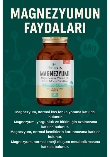 Herovix Magnezyum 200 Mg 3x Complex 60 Tablet