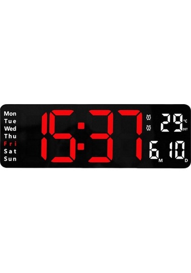 Ganzhoushop Takvim Suntek Saati Parlaklık Modern Kırmızı Göstergeli Duvar Dijital Ayarlanabilir Wx Kırmızı