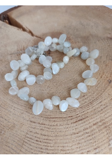 Orjinal Aytaşı Kolye/ Doğaltaş Kolye-1001 Bej