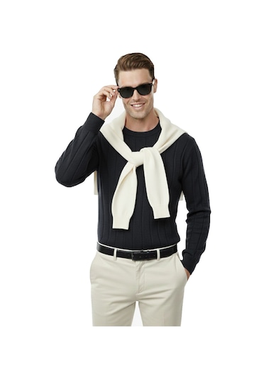 Deepsea Füme Dar Kesim Likralı Erkek Triko Kazak Bisiklet Yaka Şık Tasarım 2605433 Füme