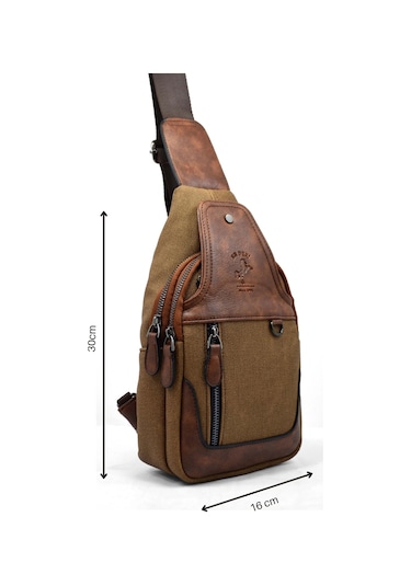 Erkek Taba Kanvas Çapraz Askılı Omuz Çantası Taba