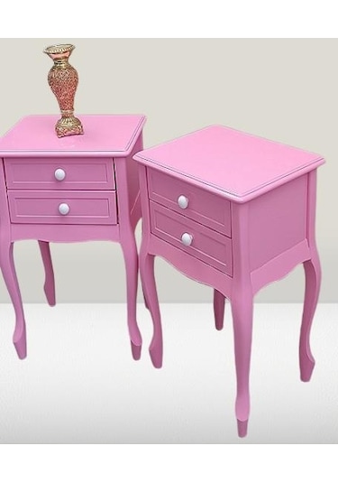 Komodin 2adet 90358 Klasik Kayın Aslan Ayak Parlak Pembe Lake Çift Çekmece Elyapım