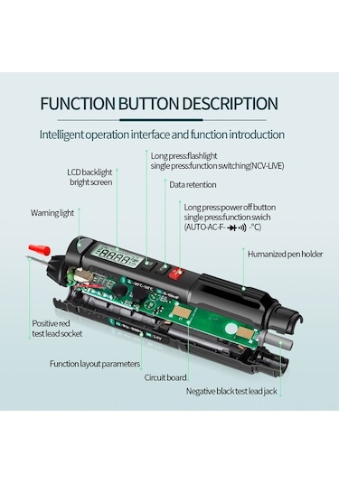 Besthome1 Aneng A3007 Kalem Multimetre: 6000 Sayım, Lcd, Ncv, Otomatik Kapanma, Voltaj, Akım, Direnç, Kapasitans, Diyot, Sürekl