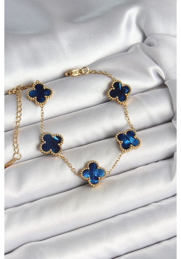 316l Çelik Sedefli Lacivert Gold Renk Yonca Kadın Bileklik - Tj-bb6964 Diğer