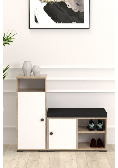 Duru 2 Parça Döşemeli Ayakkabılık Bambu - Beyaz