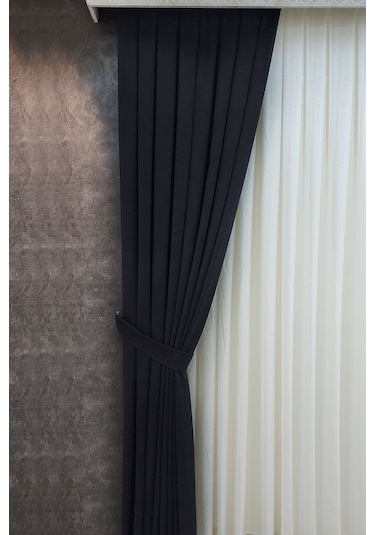 Mosso Fon Perde Düz Renk Siyah