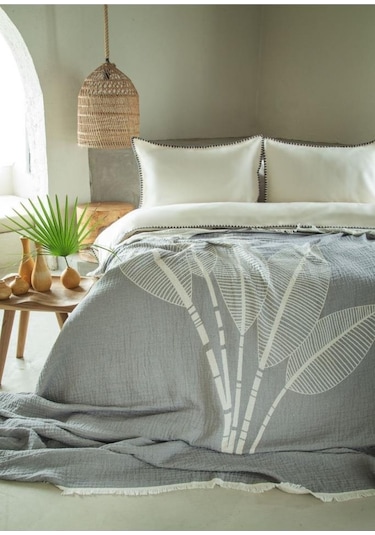 Apricitas Home Muslin Yatak Örtüsü Nev Set. June Gri