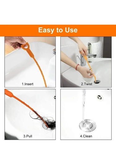 Folinda Ev Boruları İçin Kuru Temizleme Aleti, 51 Cm Esnek Plastik, 2 Adet Turuncu Tüp Tıkanıklık Çözücü Portakal
