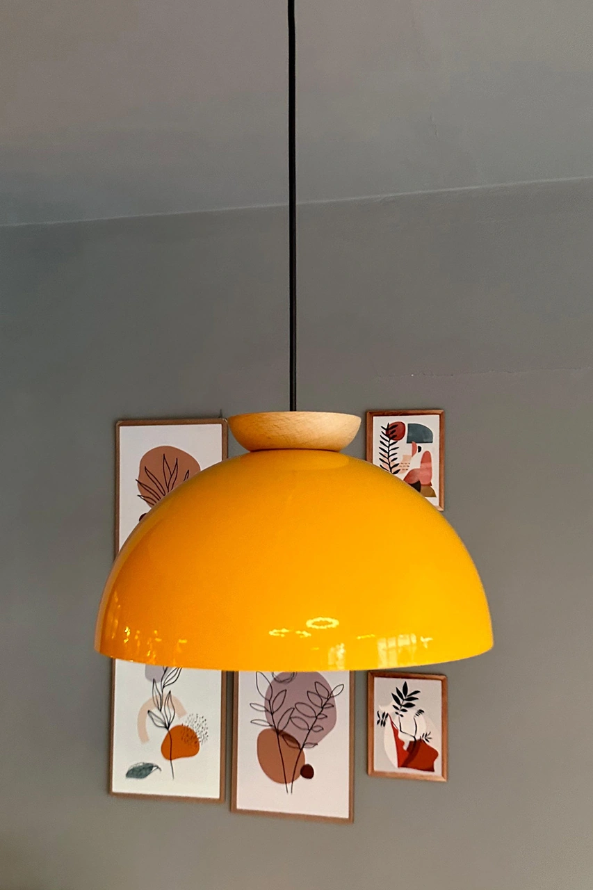 Yimpi Sarı Avize Ahşap Tekli Sarkıt Salon Kuaför Cafe Dekoratif Aydınlatma Pastane SARI