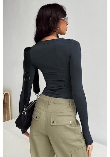 Madmext Füme Bisiklet Yaka Basic Uzun Kollu Body Mg1701-füme Füme