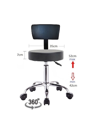 Ofis Kasiyer Taburesi Metal Ayak Tekerlekli Sırt Dayama Eczane Laboratuvar Büro Çalışma Koltuğu