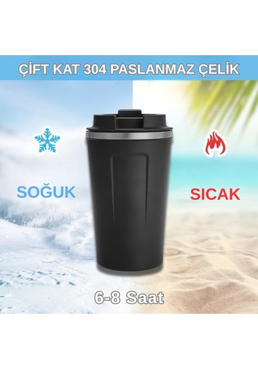 500 Ml Paslanmaz Çelik Bardak Termos Çift Katmanlı Siyah