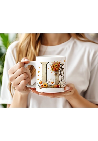 U Harfi Pembe Kareli Kalpli Göz Emojili Kupa Bardak Eğlenceli Kareli Tasarım Kahve Çay Kupası Beyaz