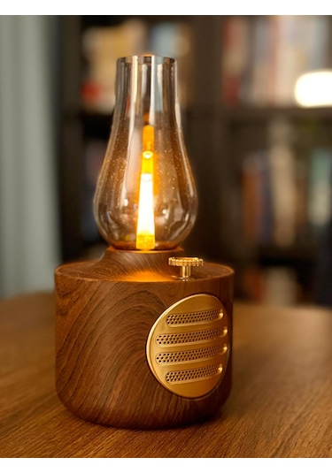 Bukrem Store Retro Ahşap Görünümlü Bluetooth Hoparlör & Lamba Vintage Tasarım, Usb Şarj, Ses & Aydınlatma Kombinasyonu