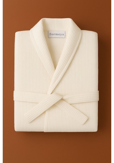 Formeya Gofret Desen Beyaz Lüks Bornoz Çeyizlik Bornoz L/xl Beyaz