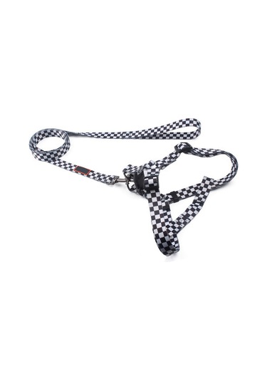 Geeroyoo Ayarlanabilir Poliester Köpek Tasması Ve Koşum Takımı - Siyah Desenli, Orta Boy Siyah