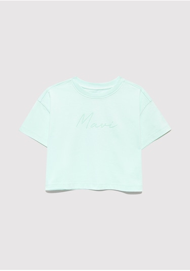 Mavi - Mavi Logo Baskılı Yeşil Crop Tişört 7610181-71676 Yeşil
