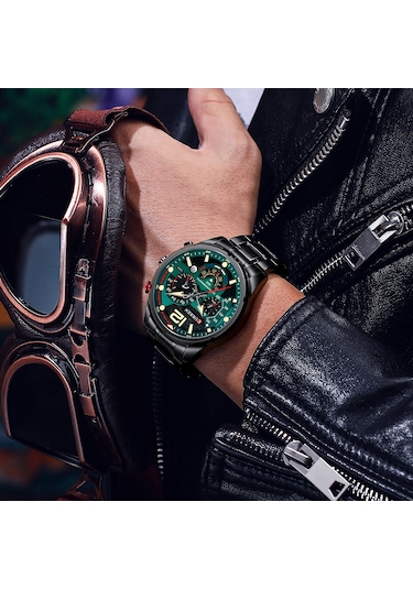 Curren 8395 Çelik Kayışlı Quartz Kol Saati Siyah - Yeşil