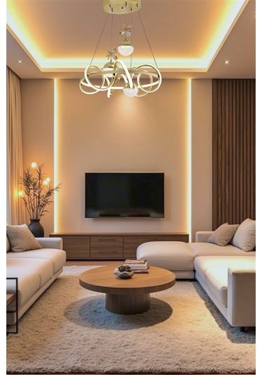 Ey Shop 3 Lü Toplu Çember 3 Renk Beyaz&sarı&günışığı Led Avize Gold