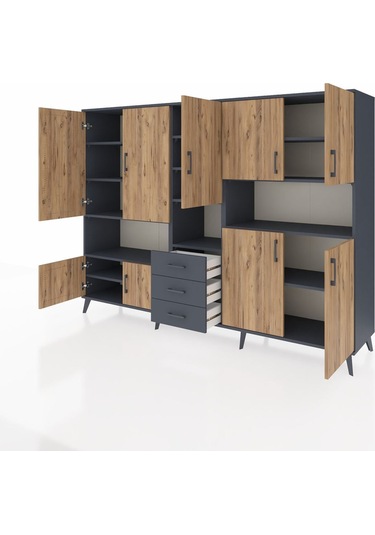 Hyperion Dolap 13 Raflı 3 Çekmeceli 9 Kapaklı 220x44x163 Antrasit Antrasit-çam/antrasit