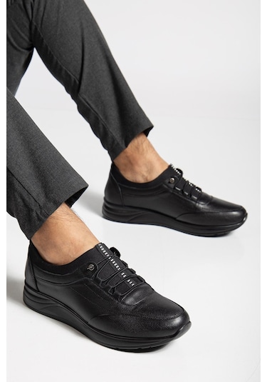 Hakiki Deri Tam Ortopedik Siyah Renk Erkek Ayakkabı Siyah Siyah