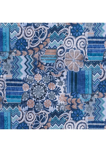 Mavi  Dokuma Dijital Baskılı Kadife Şönil