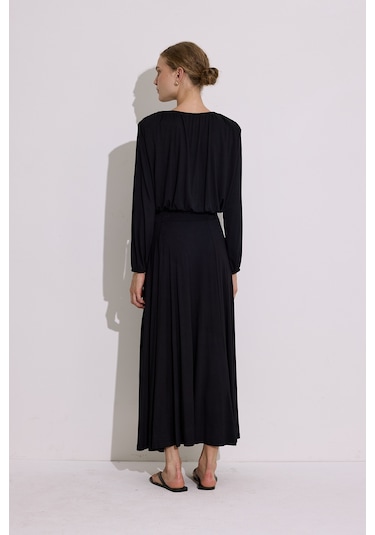 Dökümlü Balon Form Bluz Siyah Siyah