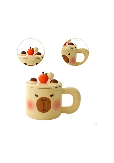 Novahub Bej Seramik Kapibara Kupa, 300-400ml, Ev & Otel İçin, Çay, Kahve, Süt Kupası, Pembe Pembe