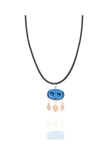 Gümüş Kolye Süryani Nazar Boncuğu Gümüş Kolyesi Uc-Altın Yaldız