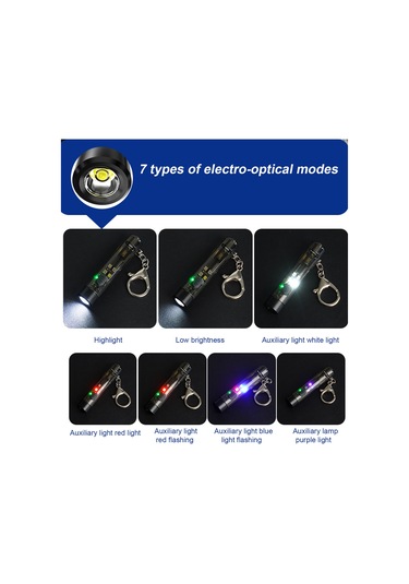 Kosona Mini Anahtar Zinciri Feneri, 7 Işık Modu, Su Geçirmez Ve Darbe Dayanıklı, 200mah Li-pil İle Type-c Hızlı Şarj, Siyah Siyah
