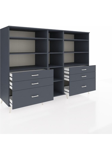 Kronos Dolap 10 Raflı 6 Çekmeceli 220x59x163 Antrasit-antrasit Antrasit-antrasit