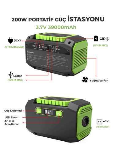 Robo 200 W Taşınabilir Güç Istasyonu Güç Kaynağı