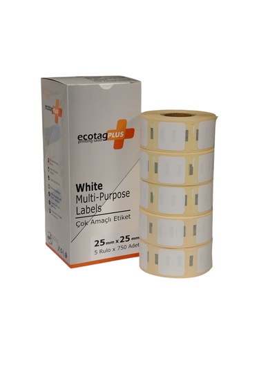 Ecotagplus Dymo Muadili Etiket - 25 Mm X 25 Mm - 5 X 750 Adet - Eko Paket 1