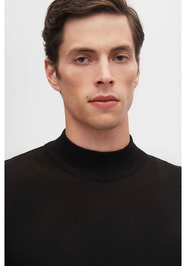 D'S Damat Regular Fit Pamuk Karışımlı Yarım Balıkçı Erkek Triko Kazak - Siyah