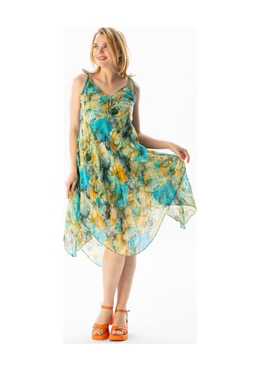 Askılı Vual Afrodit Midi Boy Yazlık Elbise Batik Turkuaz 6212 - Standart Çok Renkli - Turkuaz