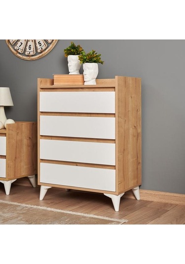 Just Home Verona 4 Çekmeceli Şifonyer - Safir Meşe / Beyaz Safir Meşe / Beyaz