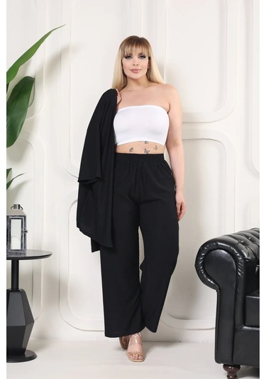 Bürümcük Kumaş Kimono Hırka Alt-üst Takım M-6xl Siyah