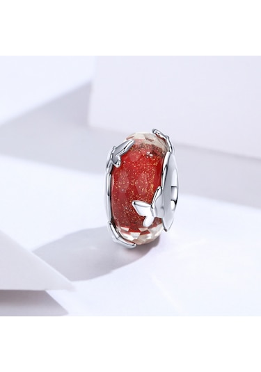 S925 Ayar Gümüş Kolye Kırmızı Sırlı Boncuk Kelebek Boncuk Dıy Bilezik Kolye Aksesuarları Çok Renkli