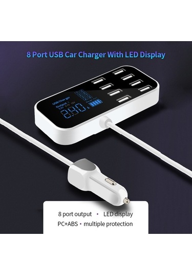 Novahub 8 Portlu Hızlı Şarj Usb Araç Şarj Cihazı - Led Ekranlı, 8a Çıkış, Akıllı Cihazlar İçin Hızlı Şarj