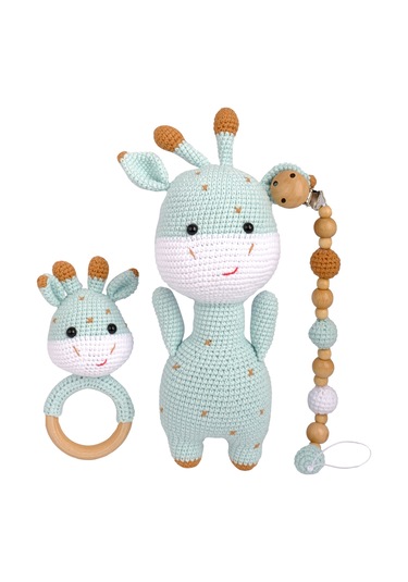 Amigurumi Zürafa Kapi Set - Mavi - Anatoya