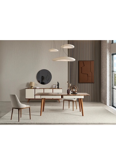 Safir Yemek Odası Takımı Yemek Masası + 4 Adet Sandalye Ekru